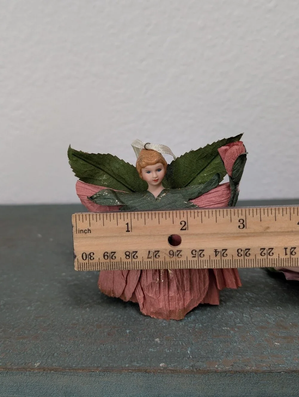 Set of 3 Flower Fairy Doll Ornaments Paper-Crepe Wings Cottagecore Cotton Body